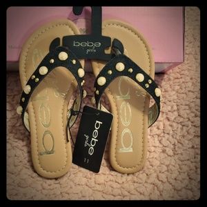 Bebe  Black & Silver Rhinestone Logo Sandal